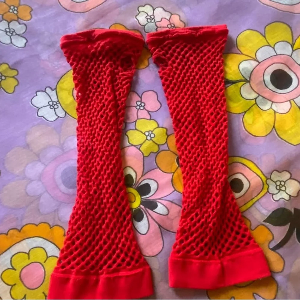 Brand new Vintage Red Fishnet Fingerless Gloves OSFA